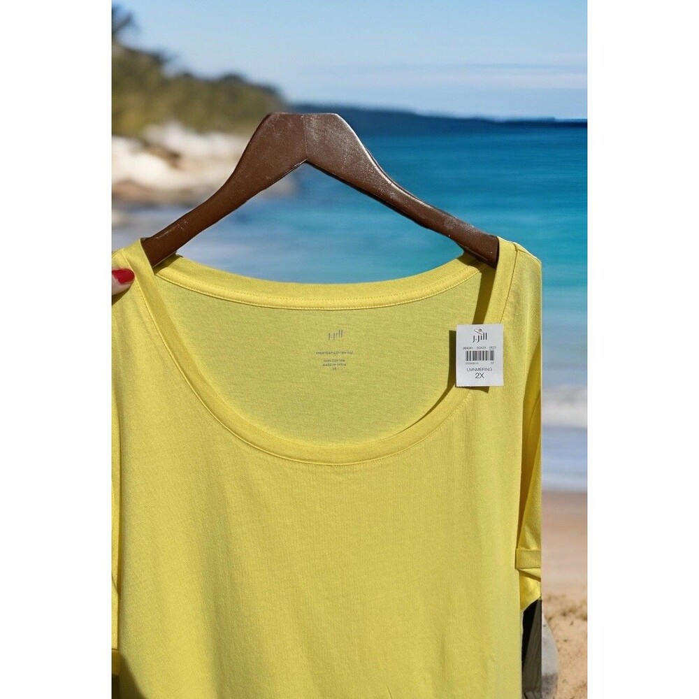 J. Jill Everyday Cotton Tee Scoop Neck T-Shirt Yellow Short Sleeve Lady 2X NWT